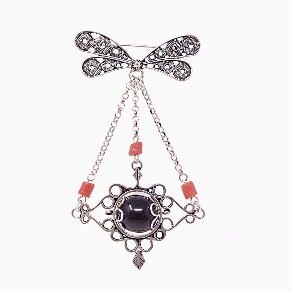 Spilla con corallo e onice - art 9736C