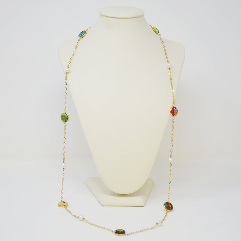 Collana Con Tessuto Broccato lunga