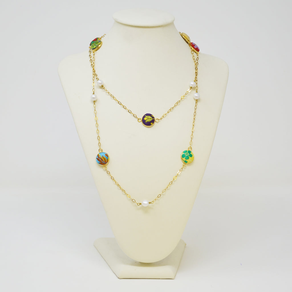 Collana Con Tessuto Broccato lunga