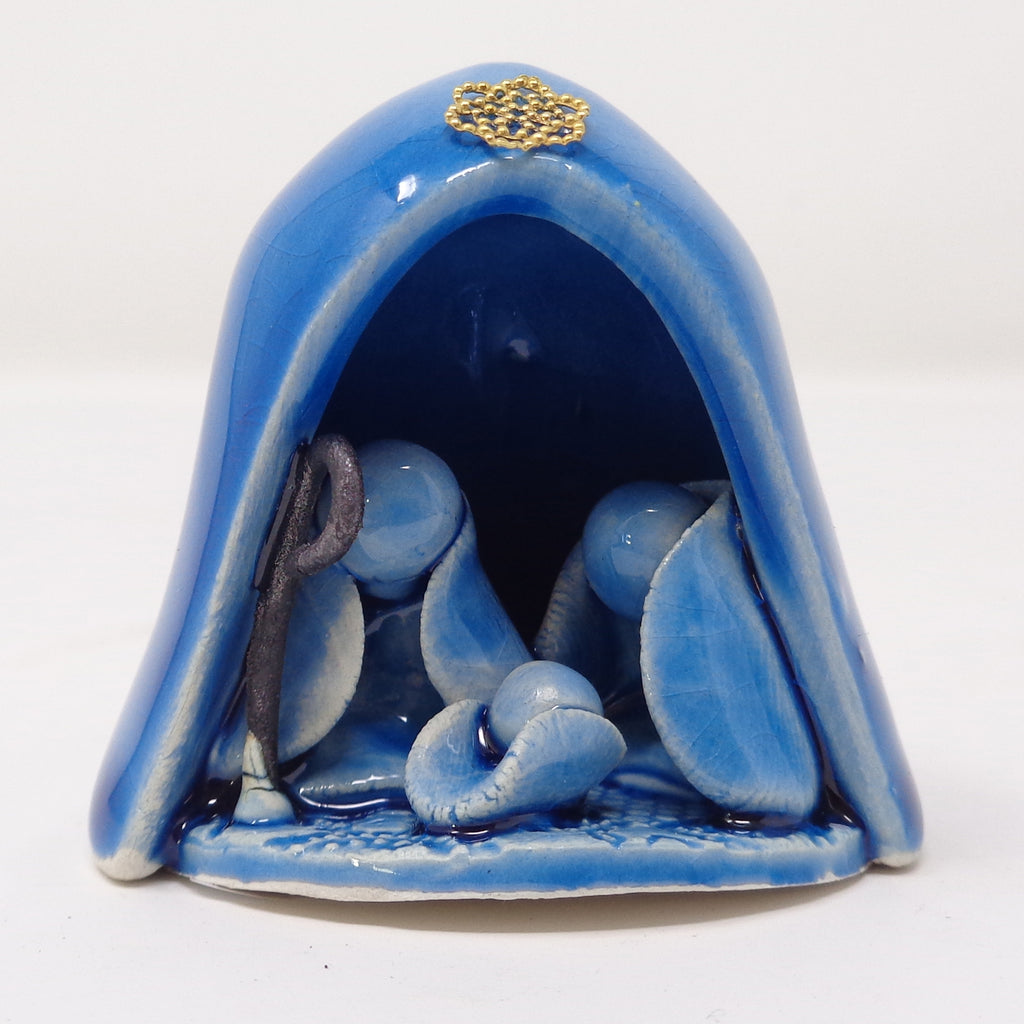Capanna con presepe in ceramica Blu