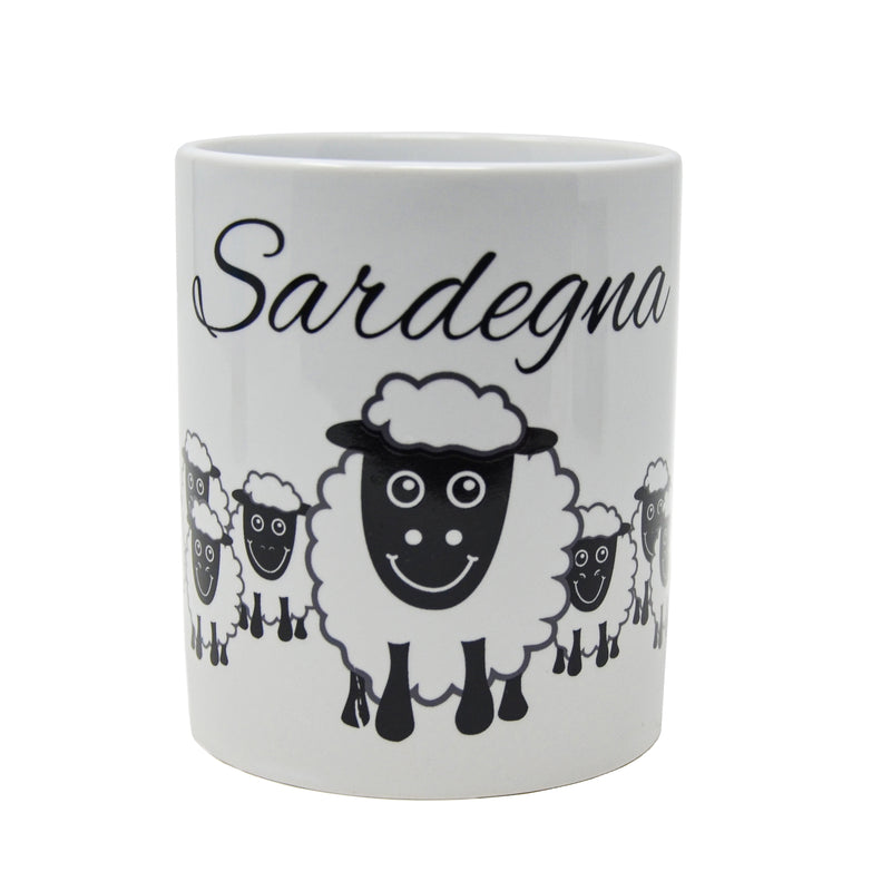 Tazza Mug della Sardegna, con pecorelle, un classico souvenir gadget della Sardegna da regalare al rientro dalle vacanze in terra sarda.